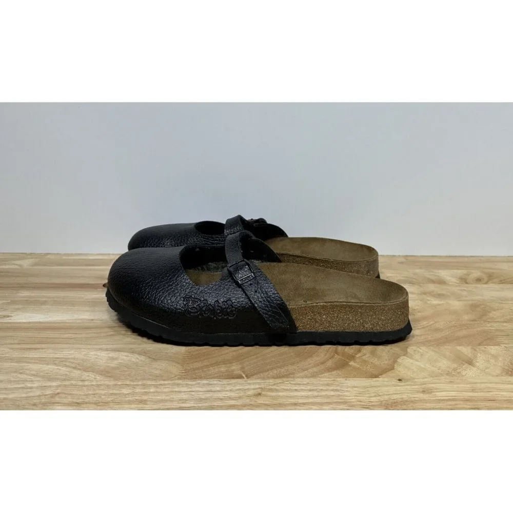 Birkenstock Birkis Maria Mary Jane Mule Clogs Slides Black Leather Womens Sz 9 N_3